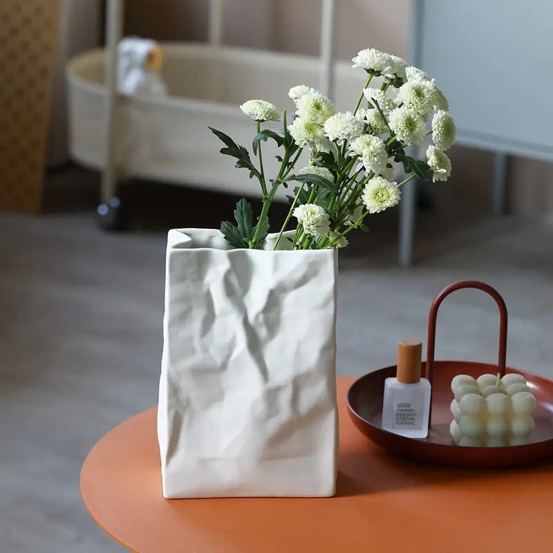 Paper Bag Style Ceramic Vase