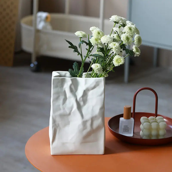 Paper Bag Style Ceramic Vase