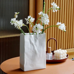 Paper Bag Style Ceramic Vase
