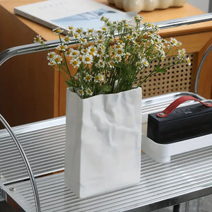 Paper Bag Style Ceramic Vase