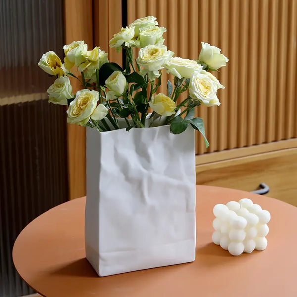 Paper Bag Style Ceramic Vase