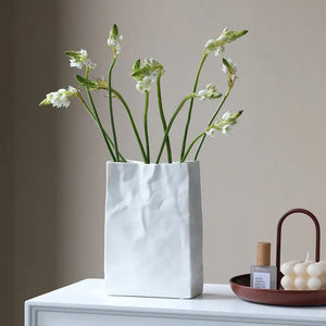 Paper Bag Style Ceramic Vase