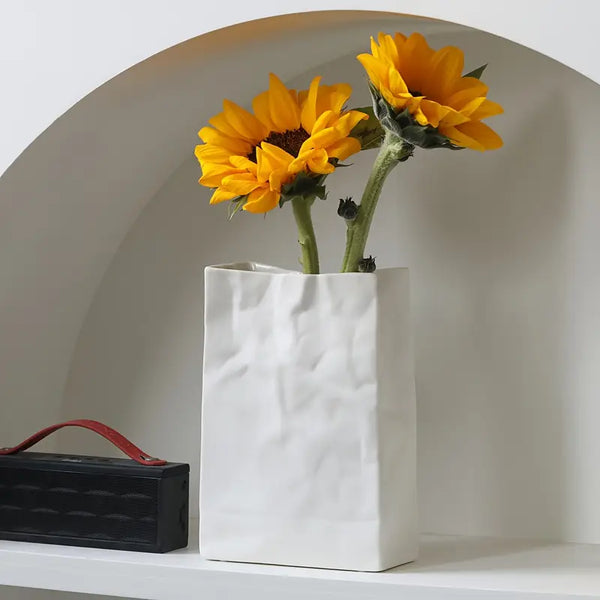 Paper Bag Style Ceramic Vase