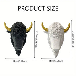 Majestic Bison Wall Sculpture – White & Gold