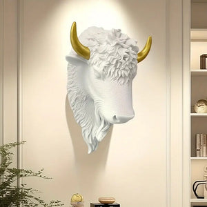 Majestic Bison Wall Sculpture – White & Gold