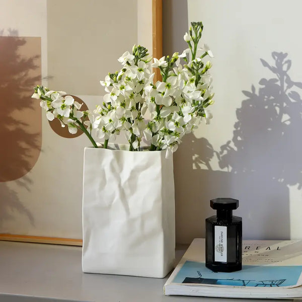 Paper Bag Style Ceramic Vase